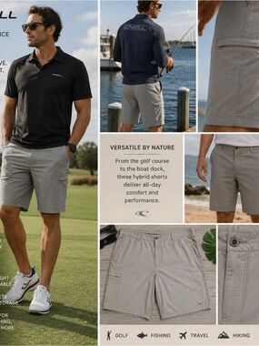 O’Neill Shorts 40 Gray Hybrid Stretch Performance Golf Outdoor Casual Utility